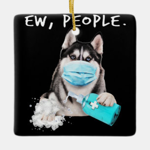 Husky-Husky-Hunde tragen ein Gesichtsmasken-Gesche Keramikornament