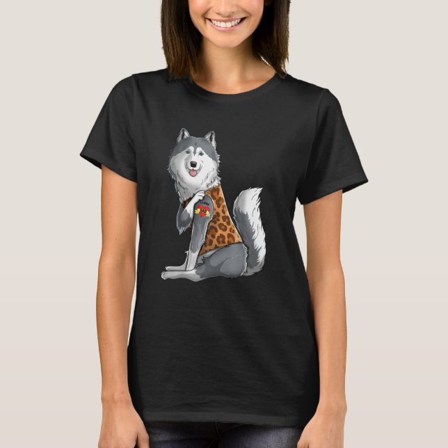 Husky I Liebe Mama Tattoo Dog Funny Mother Day T-Shirt (Vorderseite)