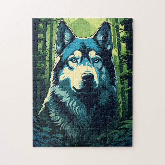 Husky im grünen Wald (Vertikal)