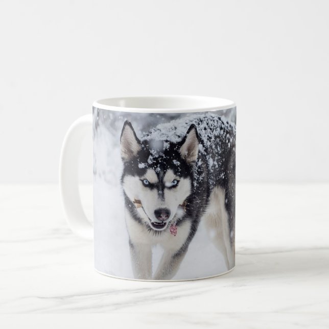 Husky im Schnee Kaffeetasse (Vorderseite Links)