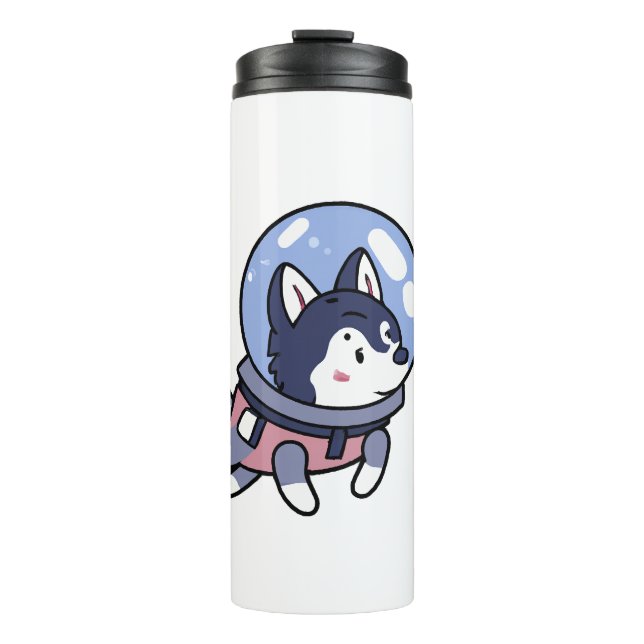 Husky im Weltraum Welpen Hund Lover Retro Thermosbecher (Vorderseite)