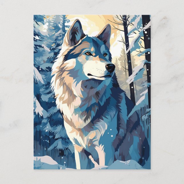 Husky im Winter in einem Schneewald Postkarte (Vorderseite)