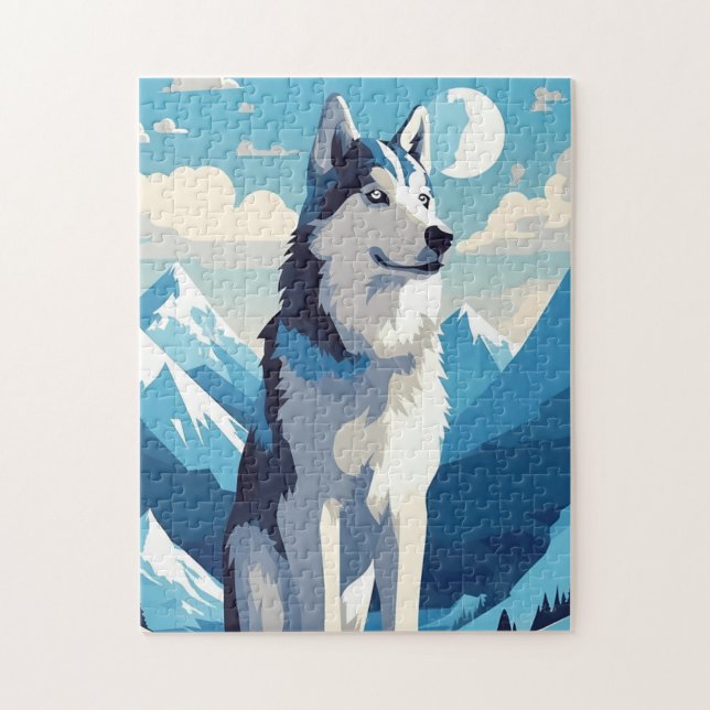 Husky in den schneebedeckten Bergen (Vertikal)