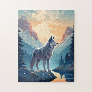 Husky in den schneebedeckten Bergen bei Sonnenunte
