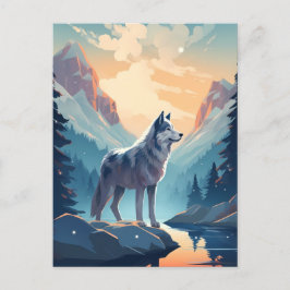 Husky in den schneebedeckten Bergen bei Sonnenunte Postkarte