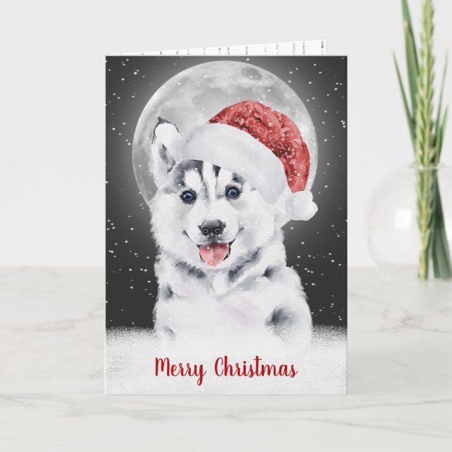 Husky in Schneeflocken und Mondlicht Karte (Vorderseite)