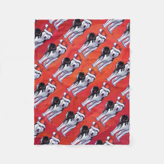 Husky in Weihnachtsmannmütze auf Rot Fleecedecke (Vorderseite)