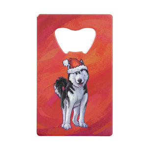 Husky in Weihnachtsmannmütze auf Rot Geldbeutel Flaschenöffner