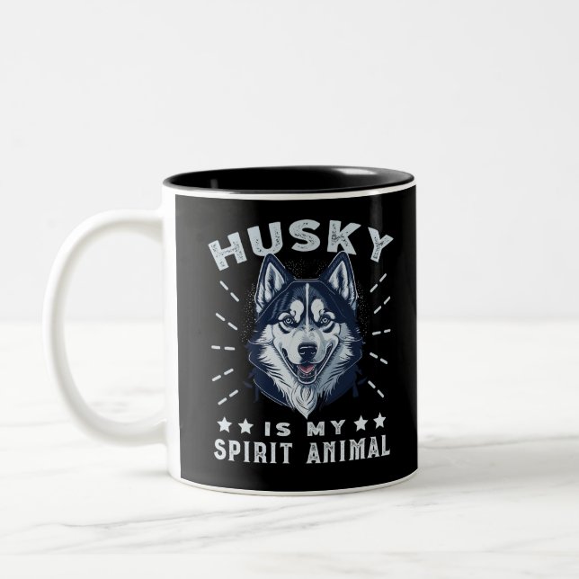 Husky ist mein Geist Tier Majestic Husky Hund Zweifarbige Tasse (Links)