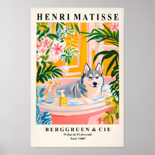 Husky-Kunstposter, Rosa Badezimmer-Wandkunst, Mati Poster