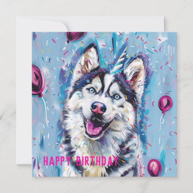 Husky / Malamute Geburtstagskarte Karte (Vorderseite)