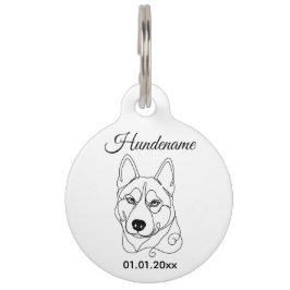 Husky Minimalist Line Art Personalized Tag Haustiermarke