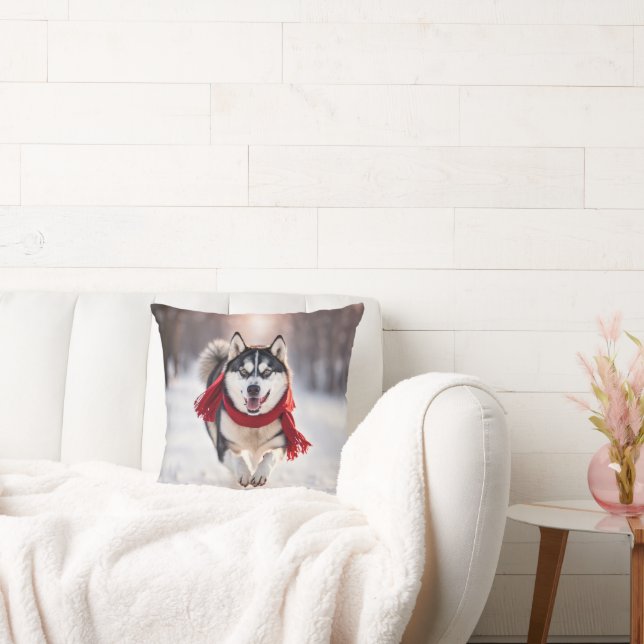 Husky mit rotem Scarf Kissen (Liege)