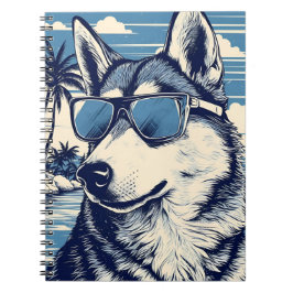 Husky mit Sonnenbrille am Strand Notizblock