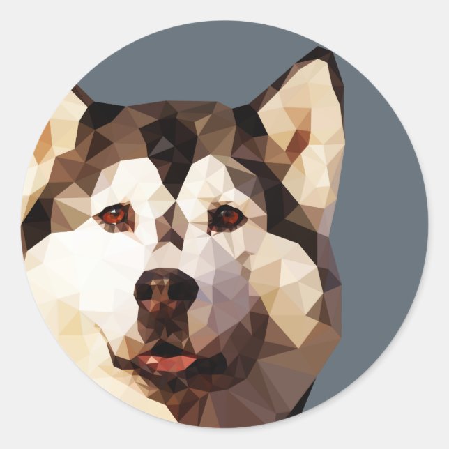 Husky-niedrige Polykunst Runder Aufkleber (Vorderseite)
