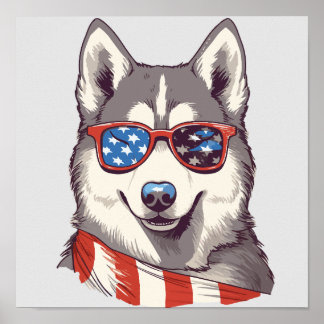 Husky, Patriotischer sibirischer Husky Poster
