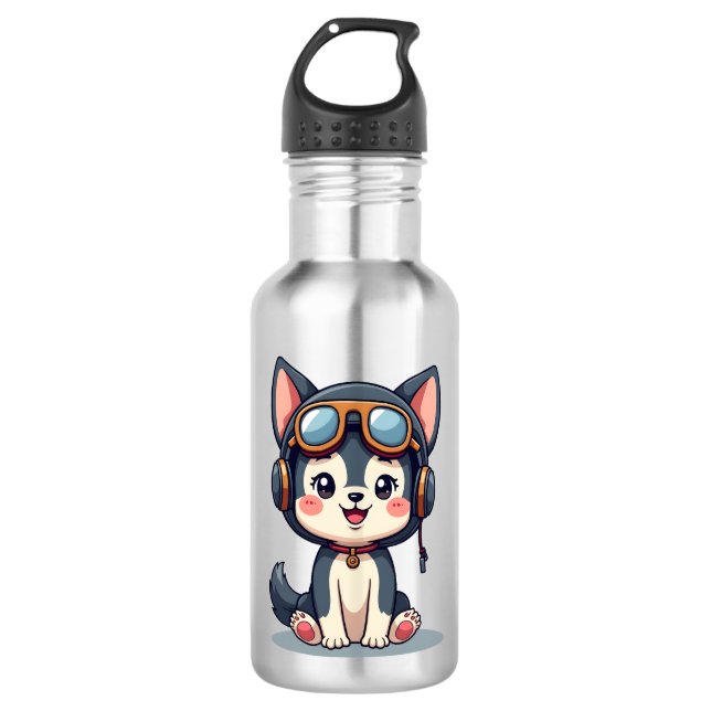 Husky Pilot Dog Lover Malamute Edelstahlflasche (Vorderseite)