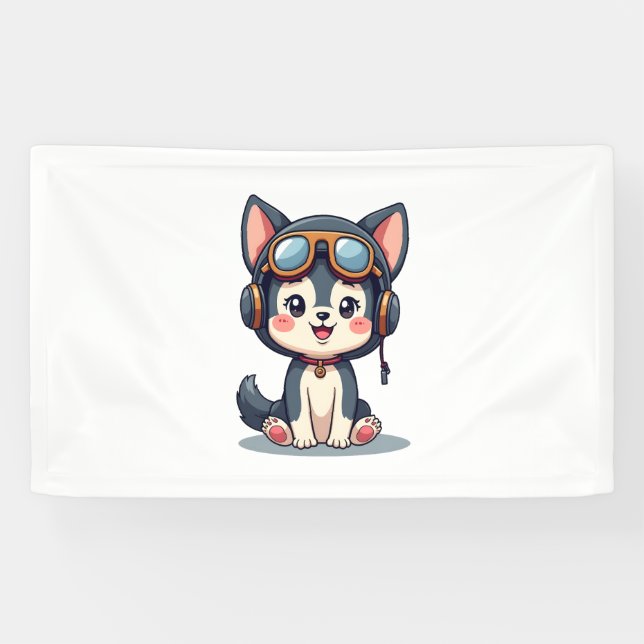Husky Pilot Hund Lover Malamute Banner (Horizontal)