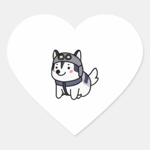 Husky Pilot Hund Lover Malamute Herz-Aufkleber