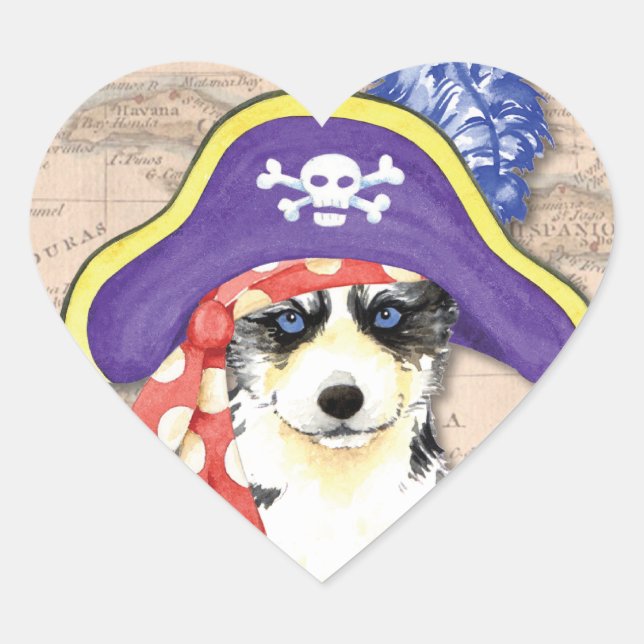 Husky Pirate Herz-Aufkleber (Vorderseite)