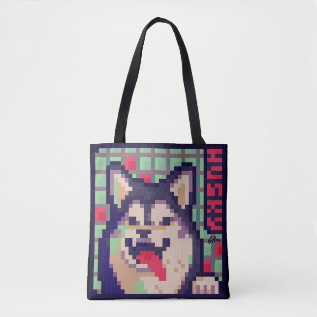 Husky, Pixel Art, pixelart Tasche (Vorderseite)