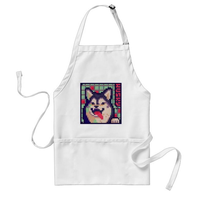 Husky Pixelart, Pixel Art Schürze (Vorne)