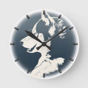 Husky Pup Clock gibt Dekoration Schlittenhundehalt Runde Wanduhr