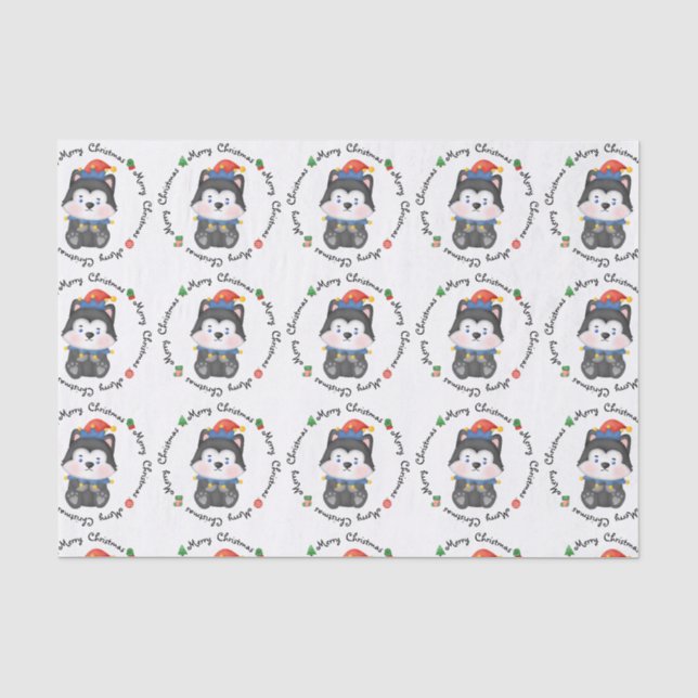 Husky Puppy Dog Niedlich Elf Festive Frohe Weihnac Seidenpapier (Vorderseite)