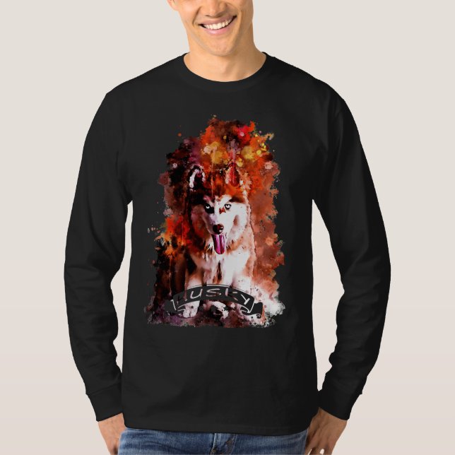 Husky Puppy Dog Watercolor Spritzer T-Shirt (Vorderseite)