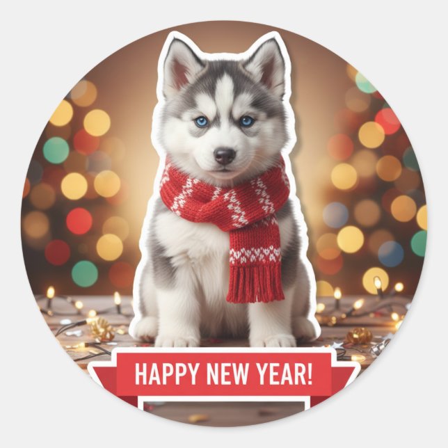 Husky Puppy Festive Scarf Sticker (Vorderseite)
