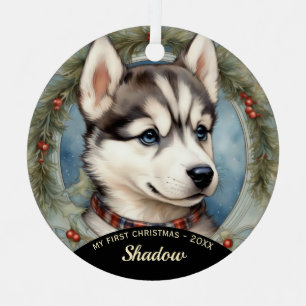 Husky Puppy Premier ornement en métal de Noël