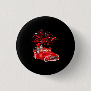 Husky Riding Red Truck Valentine Butterfly Heart Button