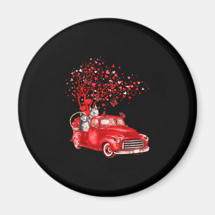 Husky Riding Red Truck Valentine Butterfly Heart Magnet