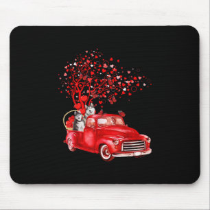 Husky Riding Red Truck Valentine Butterfly Heart Mousepad
