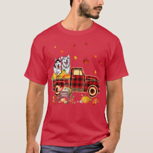 Husky Riding Truck Pumpkin Herbstleaves Fall T-Shirt