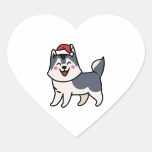 Husky Santa Dog Lover Malamute Herz-Aufkleber