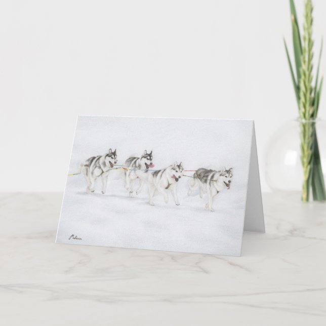 Husky-Schlitten-Hunderennen-Team Karte (Vorderseite)