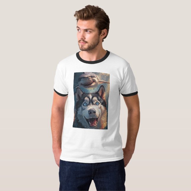 Husky & Shark Underwater Fantasy Ringer T-Shirt (Vorne ganz)