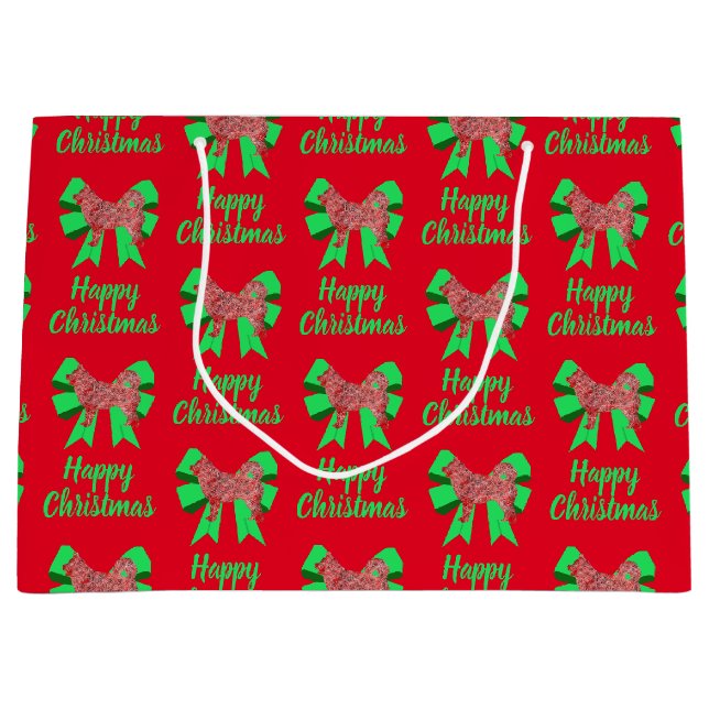 Husky Siberian Christmas Dog & Green Bow Große Geschenktüte (Vorderseite)
