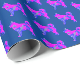 Husky Siberian Dog Silhouette Blue Pink Dark Blue Geschenkpapier