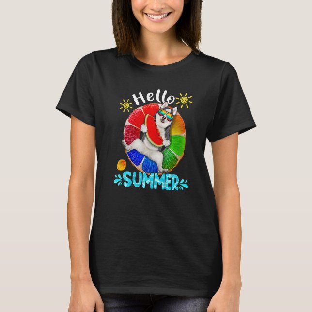 Husky Siberian Hallo Sommerurlaub Hund T-Shirt (Vorderseite)