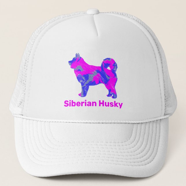 Husky Siberian Hund Niedlich rosa Silhouette Custo Truckerkappe (Vorderseite)