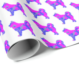 Husky Siberian Hund Silhouette Blau Pink Weiß Geschenkpapier