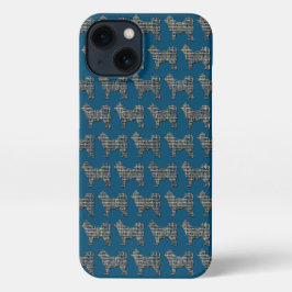 Husky Siberian Niedlich Dog Silhouette Grid Blue iPhone Hülle