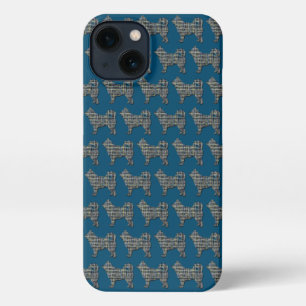 Husky Siberian Niedlich Dog Silhouette Grid Blue iPhone Hülle