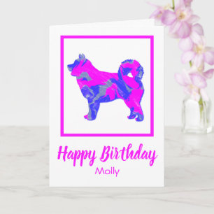 Husky Siberian Pink Silhouette Hund Funny Birthday Karte