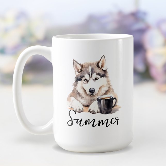 Husky Sibérien avec tasse de café, chien avec atti (Créateur téléchargé)