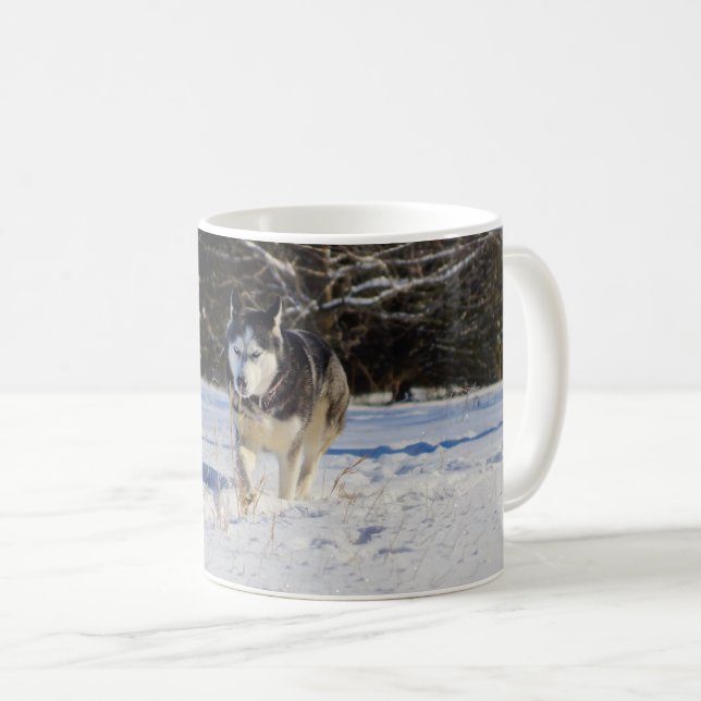 Husky Sibérien Dans La Mug De Café De Neige (Devant droit)