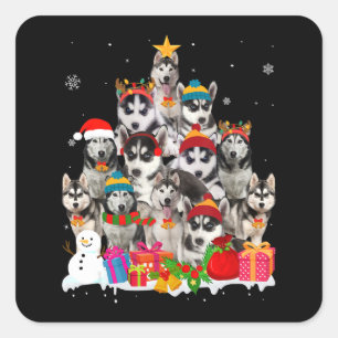 Husky Siberischer Husky Weihnachtsbaum Hund Lover Quadratischer Aufkleber