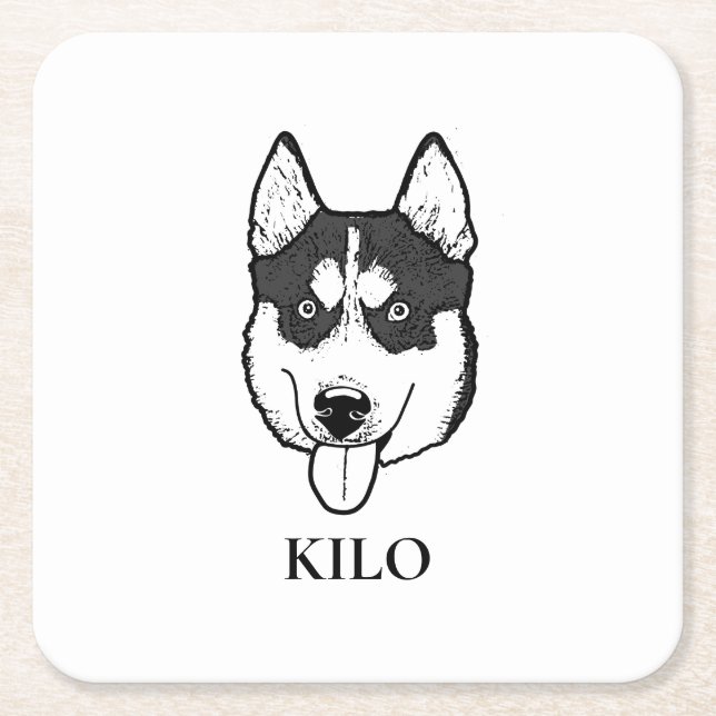 Husky Sibir Dog Personalisiert Hand Zeichnend Rechteckiger Pappuntersetzer (Vorderseite)